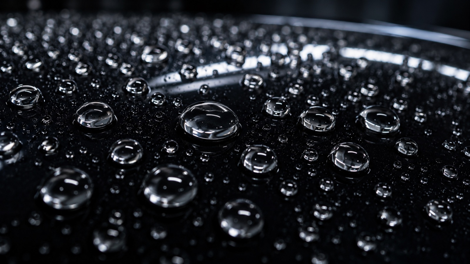 Water beading on a ceramic-coated car surface, demonstrating hydrophobic protection