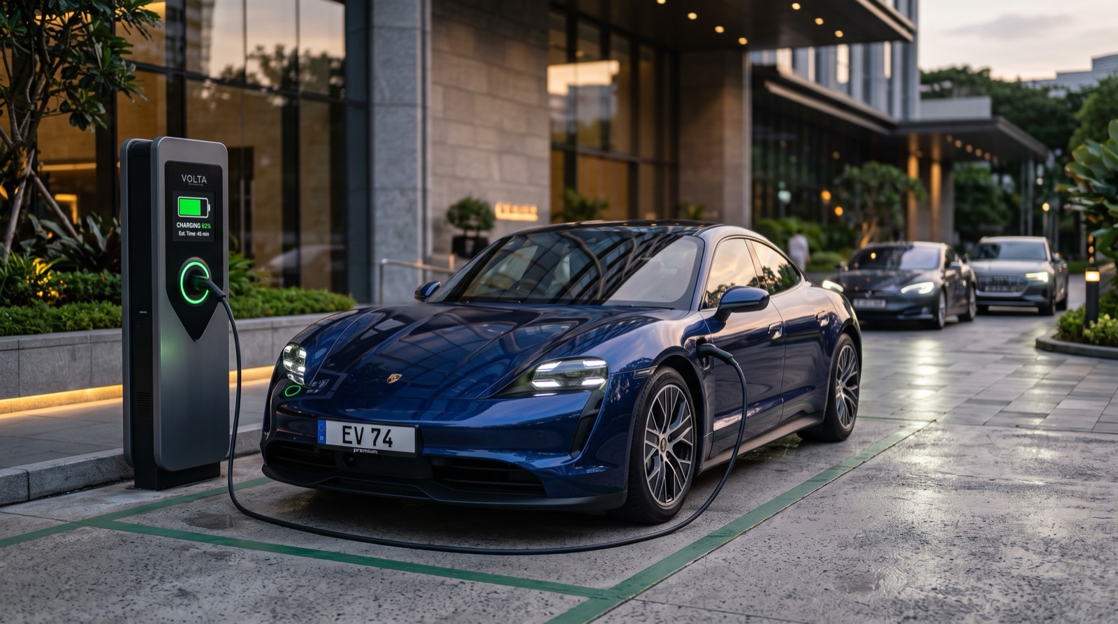 Electric vehicle charging and being cared for at Auto Millennium Dubai